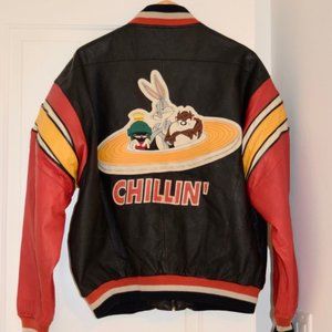 🔥RARE🔥 VINTAGE 1990'S LOONEY TUNES "JUST CHILLIN" LEATHER BOMBER JACKET XL